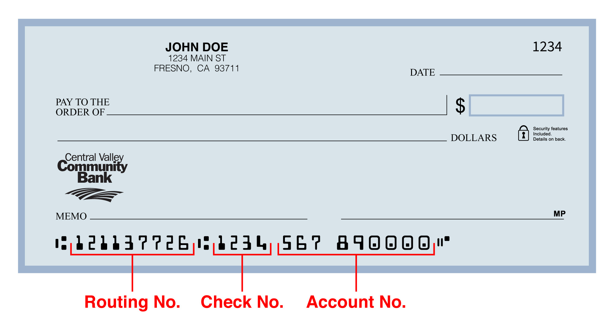 Central Valley Community Bank Routing Number Check Account Number